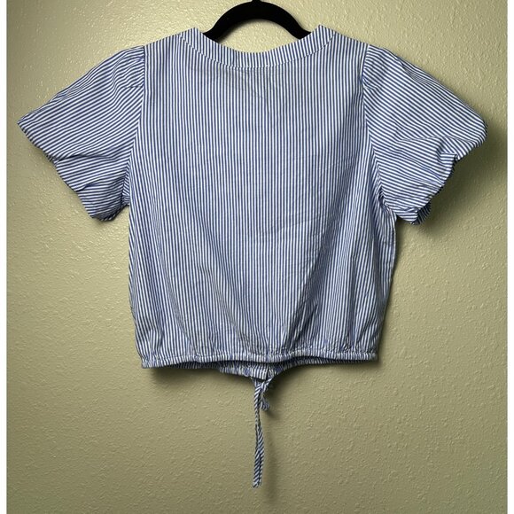 J.Crew Women’s Striped Blouse Puff-Sleeve Tie-Waist Top Banker Blue Sz XS NWT - Picture 4 of 11